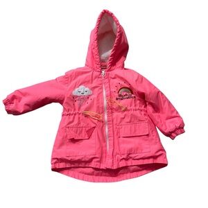 Toddler Girls Neon Pink Hooded Jacket, Sherpa Lining, Zipper and waist strings